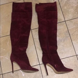 Burgundy Over the knee boots.